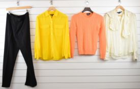 Ralph Lauren clothing comprising black pinstripe trousers size 4, silk chiffon blouse size 6 and