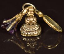 Two Victorian intaglio seals, one engraved with 'Addio' meaning goodbye and the other amethyst
