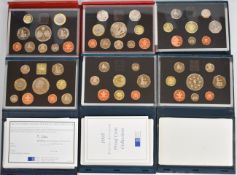 Six Royal Mint deluxe proof coin sets comprising 1993, 1994, 1995, 1997, 1998 and 1999