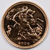 2000 Elizabeth II gold full sovereign, in original box