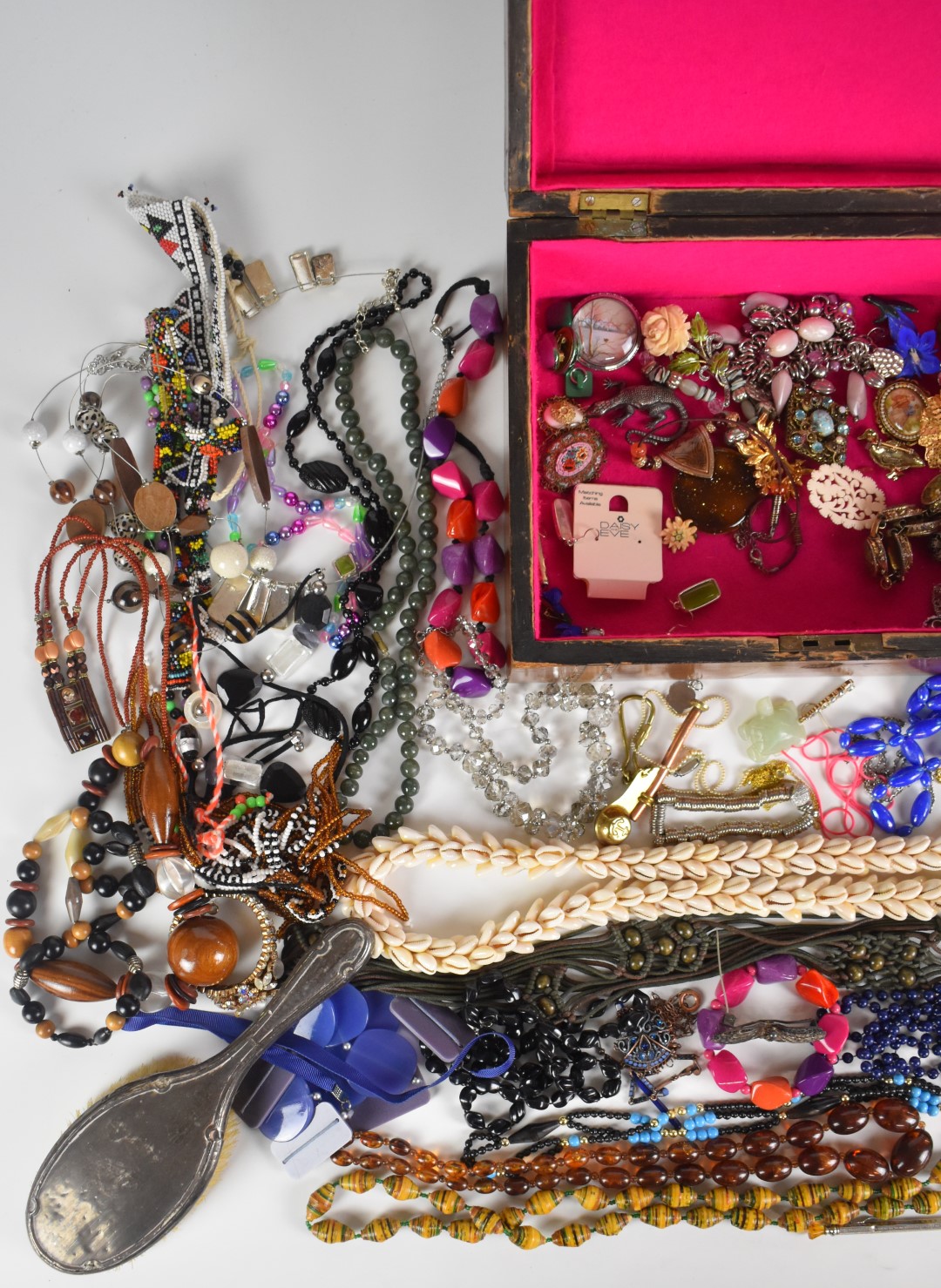 A collection of jewellery including beaded necklaces, filigree brooch, silver backed brush, Siam - Image 2 of 3
