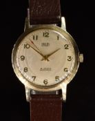 Smiths Everest 9ct gold gentleman's wristwatch with gold hands and Arabic numerals, silver dial