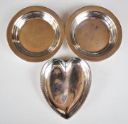 Edward VII hallmarked silver heart shaped pin dish with beaded edge, Birmingham 1908, maker James