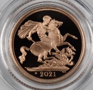 2021 Elizabeth II gold proof full sovereign, in fitted Royal Mint box with certificate