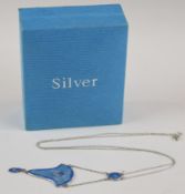 Charles Horner Art Nouveau hallmarked silver and blue guilloché enamel necklace, hallmarked for