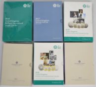 Six Royal Mint brilliant uncirculated year coin sets comprising 2017, 2018, 2019, 2020, 2021 and