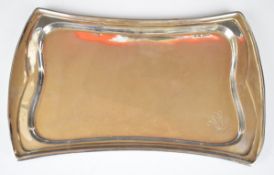 Art Deco hallmarked silver dressing table tray with shaped raised edge, Birmingham 1922, maker