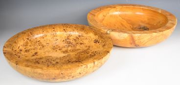Two turned specimen wood bowls, one marked Cecil Jordan, Burr Oak, diameter 40cm