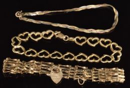 Three 9ct gold bracelets, 9.9g