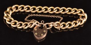 Edwardian 9ct gold curb link bracelet with textured links, 26.4g, 18cm