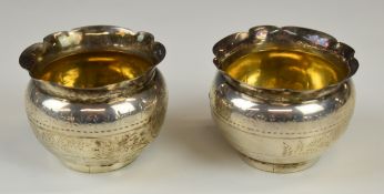 Pair of Victorian Mappin & Webb hallmarked silver open salts in the Oriental or Aesthetic style,