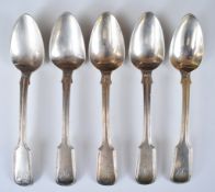 Set of five Georgian Fiddle and Thread pattern teaspoons, London 1818, maker Thomas Wallis (II) &