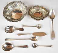 Georgian and later hallmarked silver items including two caddy spoons, one Hanoverian rat tail