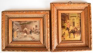 Two Crystoleums, one of women at a well the other other soldiers socialising with women, both