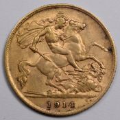 1914 George V gold half sovereign
