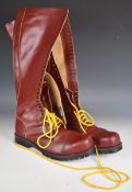 Pair of vintage Underground Shoes England thirty hole oxblood Dr Martens style boots with yellow