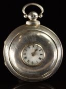 Unnamed hallmarked silver pair cased half hunter pocket watch with gold hands, black Roman numerals,