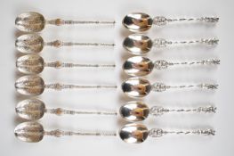 Two sets of six hallmarked silver teaspoons, one comprising apostle examples, London 1890, maker