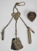 Victorian hallmarked silver chatelaine, Birmingham 1888, maker Deakin & Francis Ltd, length 23cm and