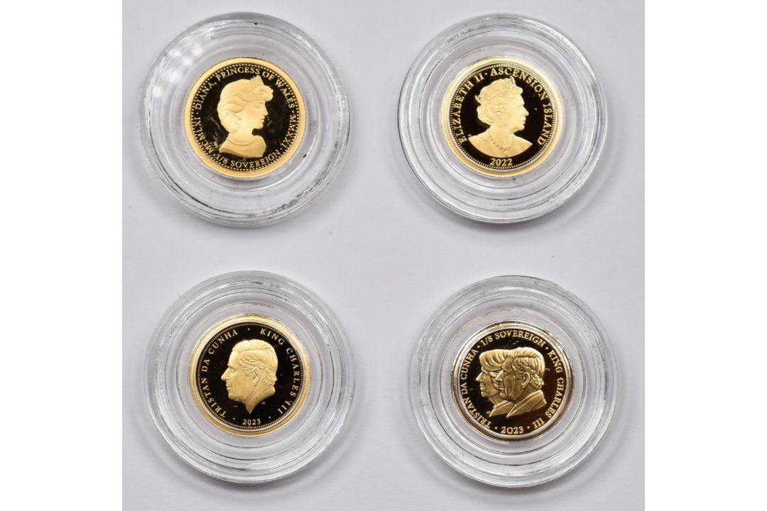 Four Charles III, Diana Princess of Wales and Duke of Cambridge ⅛ sovereign gold coins, all in - Image 1 of 3