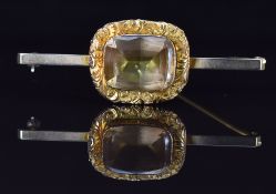 Victorian / Art Deco 9ct gold brooch set with foiled quartz, 12.7g, 6.2cm