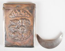 Edward VII hallmarked silver card case with embossed cherub decoration, height 9cm, together with