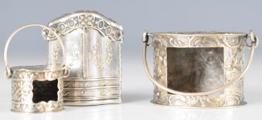 Three pieces of late 19th or early 20th century Dutch silver comprising a novelty box formed as a