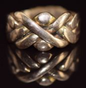 A c1900 9ct rose gold puzzle ring, 3g, size K