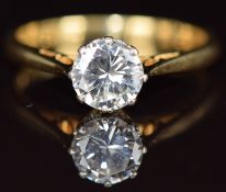 An 18ct gold ring set with a round cut diamond of approximately 0.85ct, 2.5g, size K