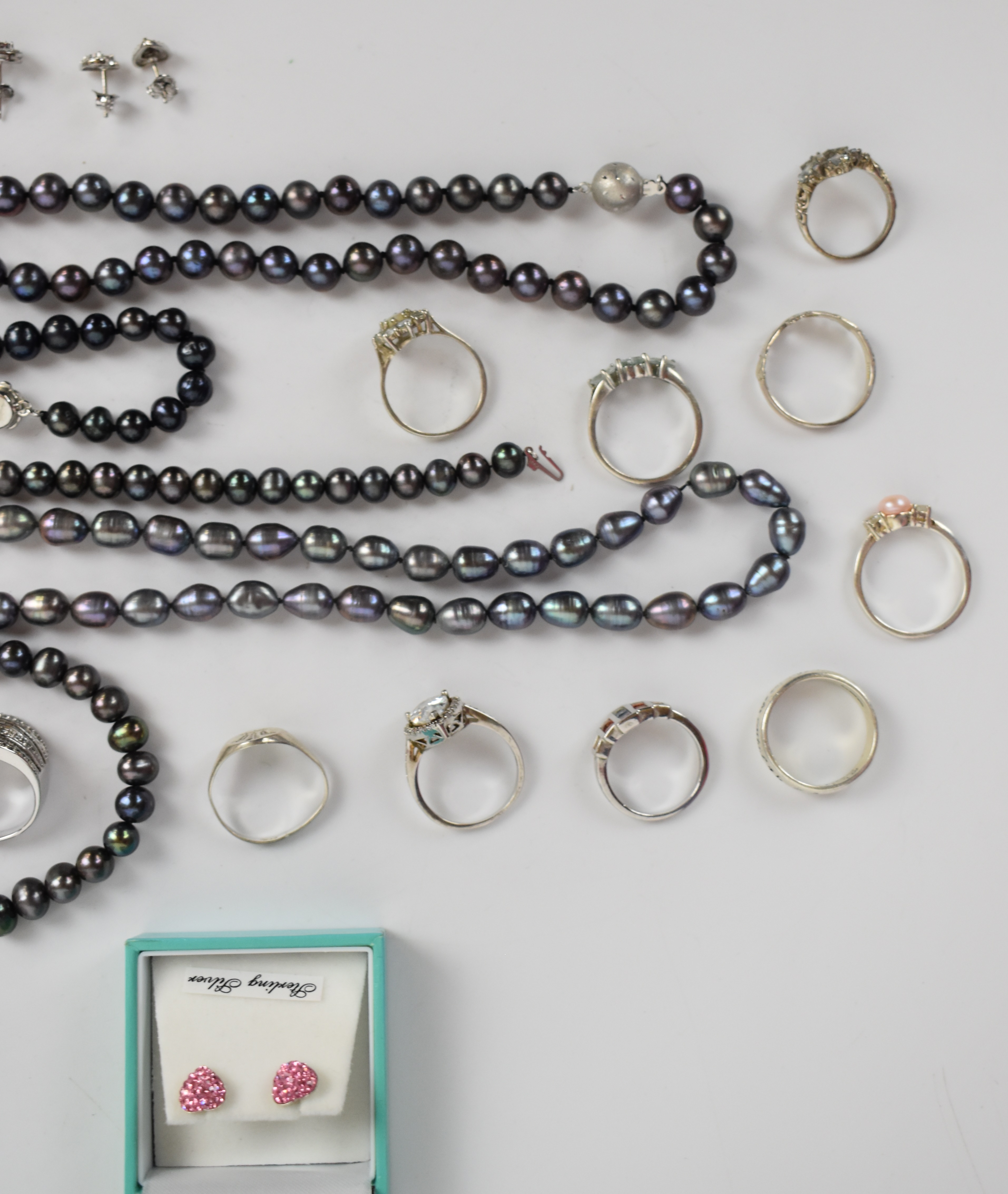 A collection of silver jewellery including 18 rings and six pairs of earrings, together with two - Image 3 of 4