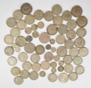 Approximately 600g of pre 1947 silver coinage, also includes a small quantity of Victorian examples