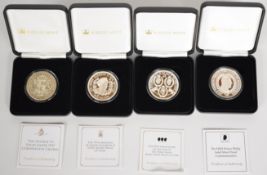 Four Jubilee Mint silver proof Royal commemorative crowns, cased with certificates