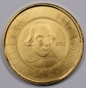 2016 Elizabeth II limited edition (33/350) William Shakespeare proof full gold sovereign, in