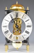 Franz Hermle part brass skeleton clock with bell to top, height 16.5cm