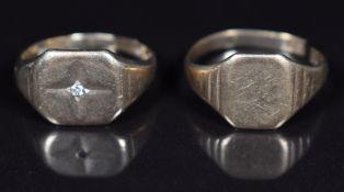 Two 9ct gold signet rings (bands are cut), 8.6g