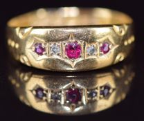 Edwardian 18ct gold ring set with rubies and diamonds, Chester 1901, 1.9g, size M