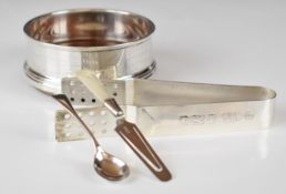 Modern hallmarked silver mounted wine bottle coaster, pair of modern feature hallmarked ice or