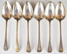 Set of six Georgian hallmarked silver Old English pattern table spoons, London 1803, maker Richard