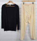 Hermès navy blue edge to edge cardigan and a pair of Hermès ladies cream wool trousers, size 38