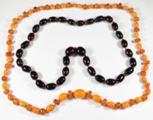 Baltic amber necklace made up of alternating oval butterscotch beads and translucent circular