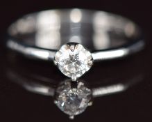 A 9k white gold ring set with a round cut diamond of approximately 0.2ct, 1.8g, size L
