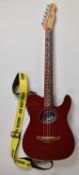 Fender Telecoustic electro-acoustic guitar with Fishman Classic 4 EQ equaliser, Burgundy finish,