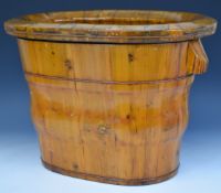 19th / 20thC Chinese twin handled baby's bath in two parts bound with rope twist copper wire and