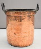 19thC twin handled copper pot with engraved decoration, diameter 33 x height 36cm