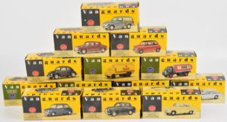 Thirteen Lledo Vanguards diecast model cars and trucks to include Maroon Rover VA19000, Red/Black