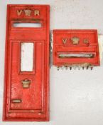 Victorian wall mounted post box slot, with VR and crown cypher to top, overall width 26.5cm,