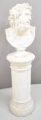 Classical style bust of a man, on socle base sitting upon a reeded column, overall height 150cm