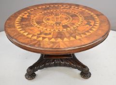 19thC parquetry and marquetry fruitwood, mahogany and specimen wood hall table with inlaid animals