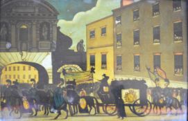 Regency mezzotint on glass 'Funeral Procession of her most lamented Majesty, Queen Caroline,
