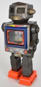 Japanese battery operated tinplate 'Television' robot, likely Horikawa, height 23.5cm.